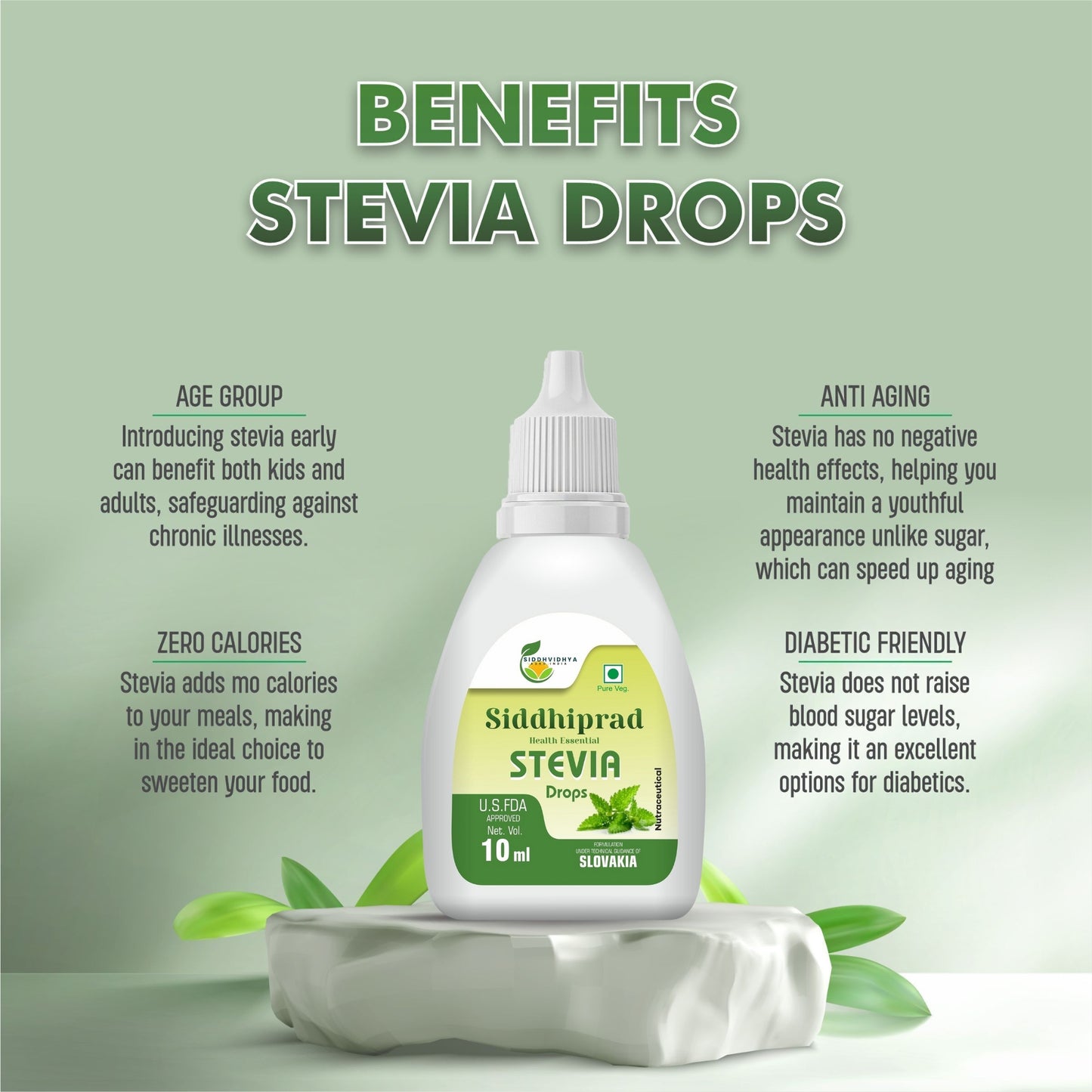Siddhiprad Stevia Powder Sugar Free 100% Natural Sweetener 10ml
