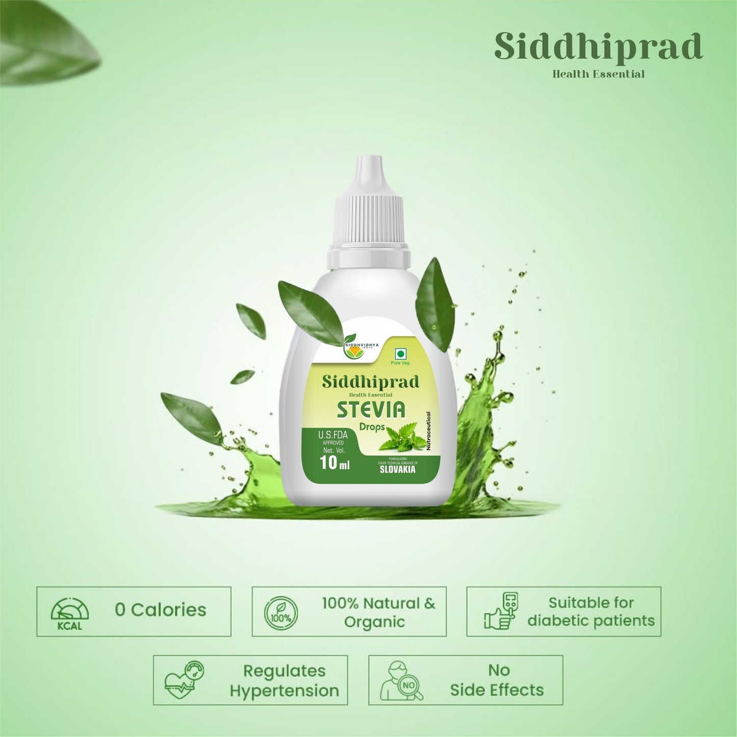 Siddhiprad Stevia Powder Sugar Free 100% Natural Sweetener 10ml