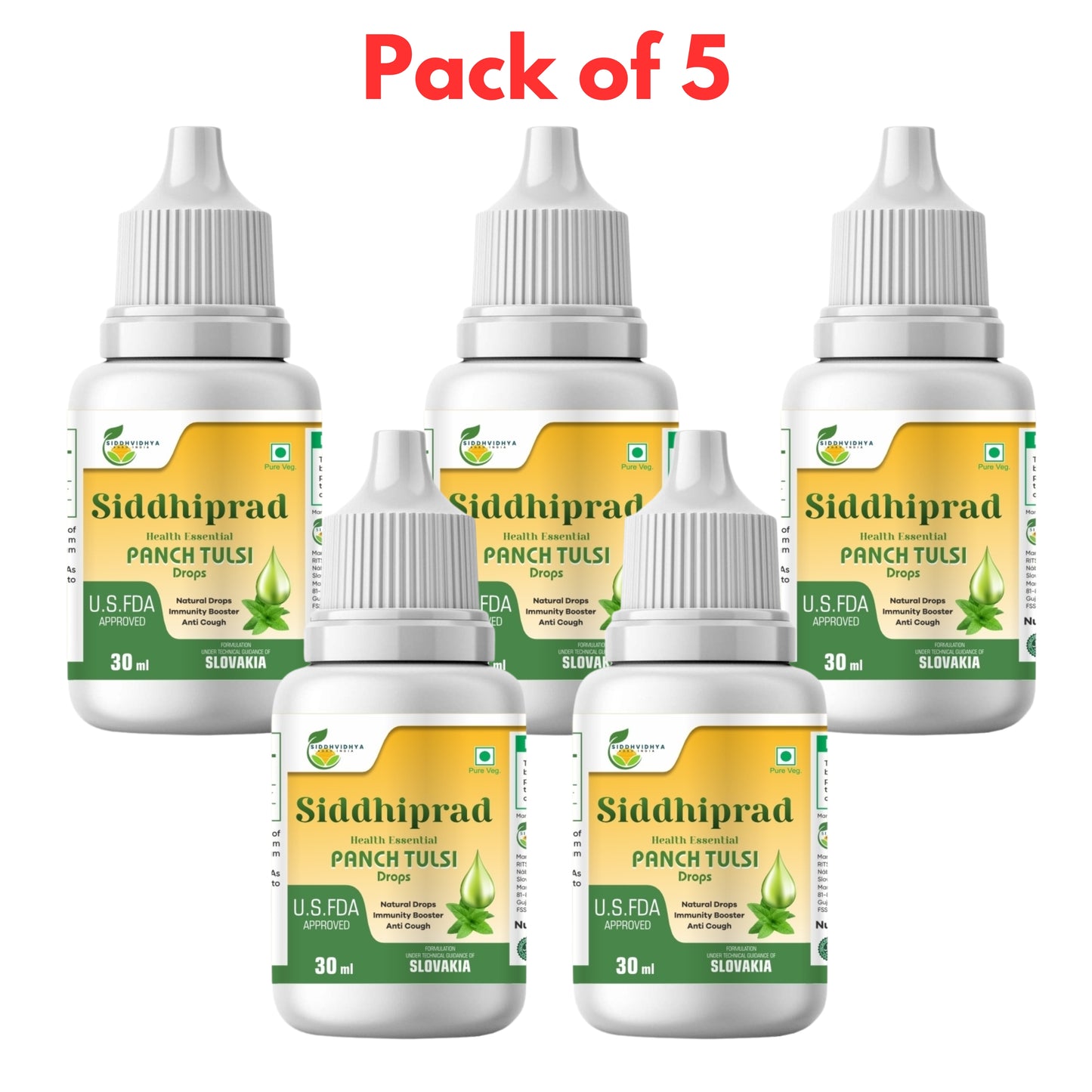 Siddhiprad Panch Tulsi Drops Natural Immunity Booster, Cough cold Relief, sore throat, cough (30 ml)