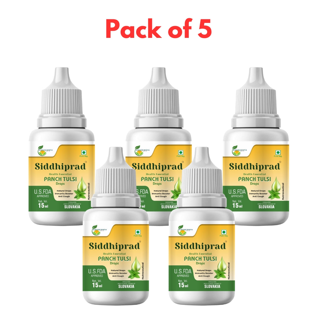 Siddhiprad Panch Tulsi Drops Natural Immunity Booster, Cough cold Relief, sore throat, cough (15 ml)