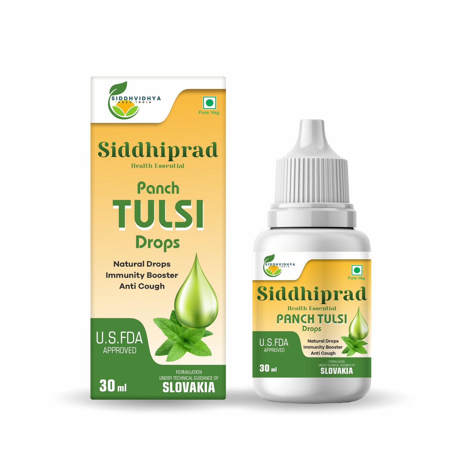 Siddhiprad Panch Tulsi Drops Natural Immunity Booster, Cough cold Relief, sore throat, cough (30 ml)