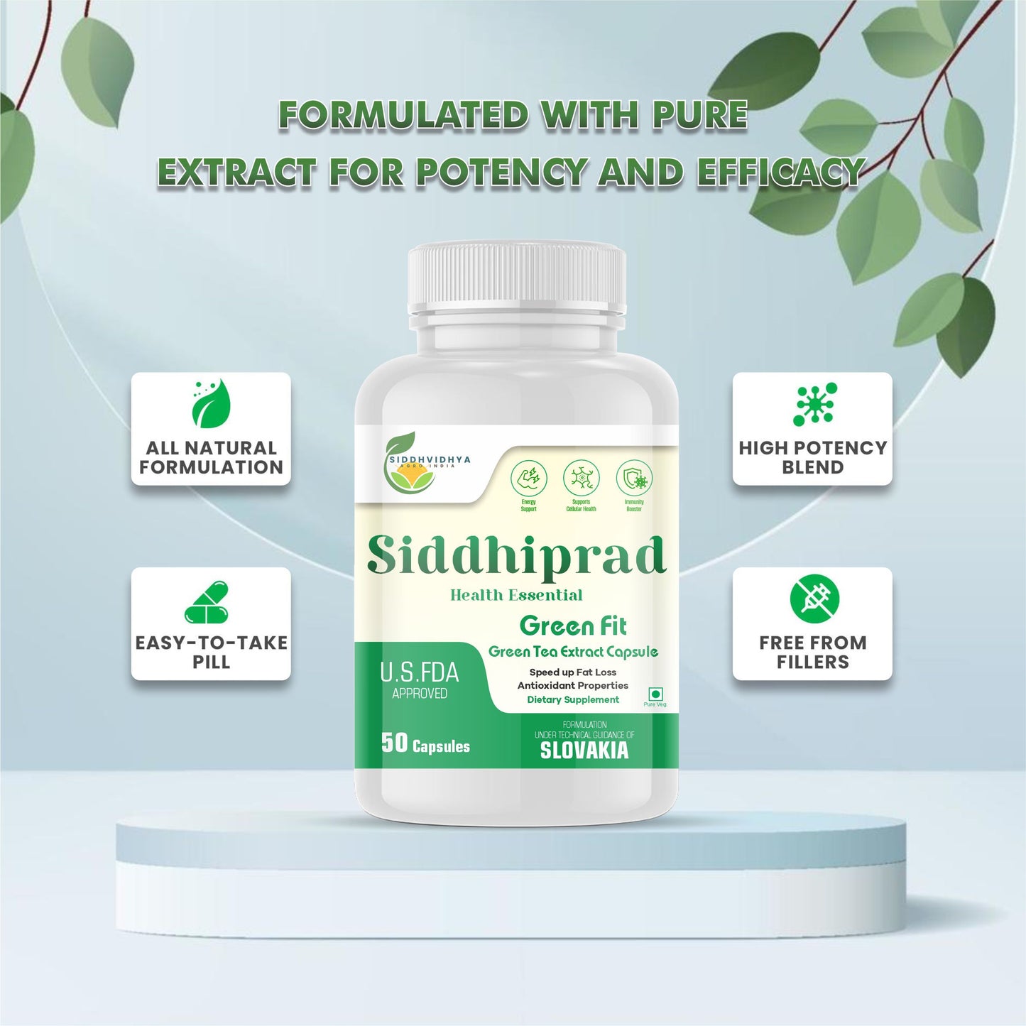 Siddhiprad 100% Natural Potent Green Tea Extract 500 Mg Veg Capsules