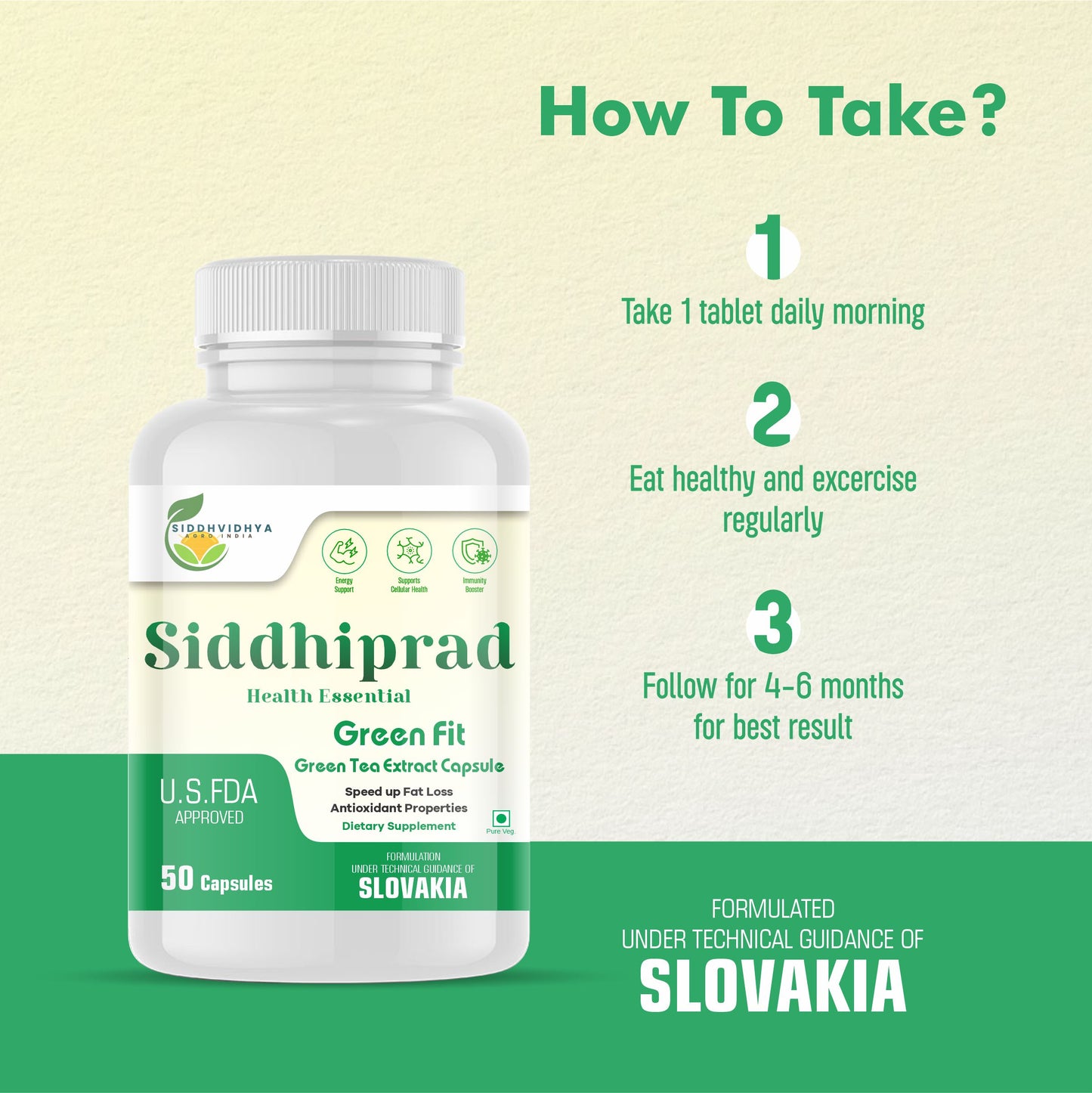 Siddhiprad 100% Natural Potent Green Tea Extract 500 Mg Veg Capsules