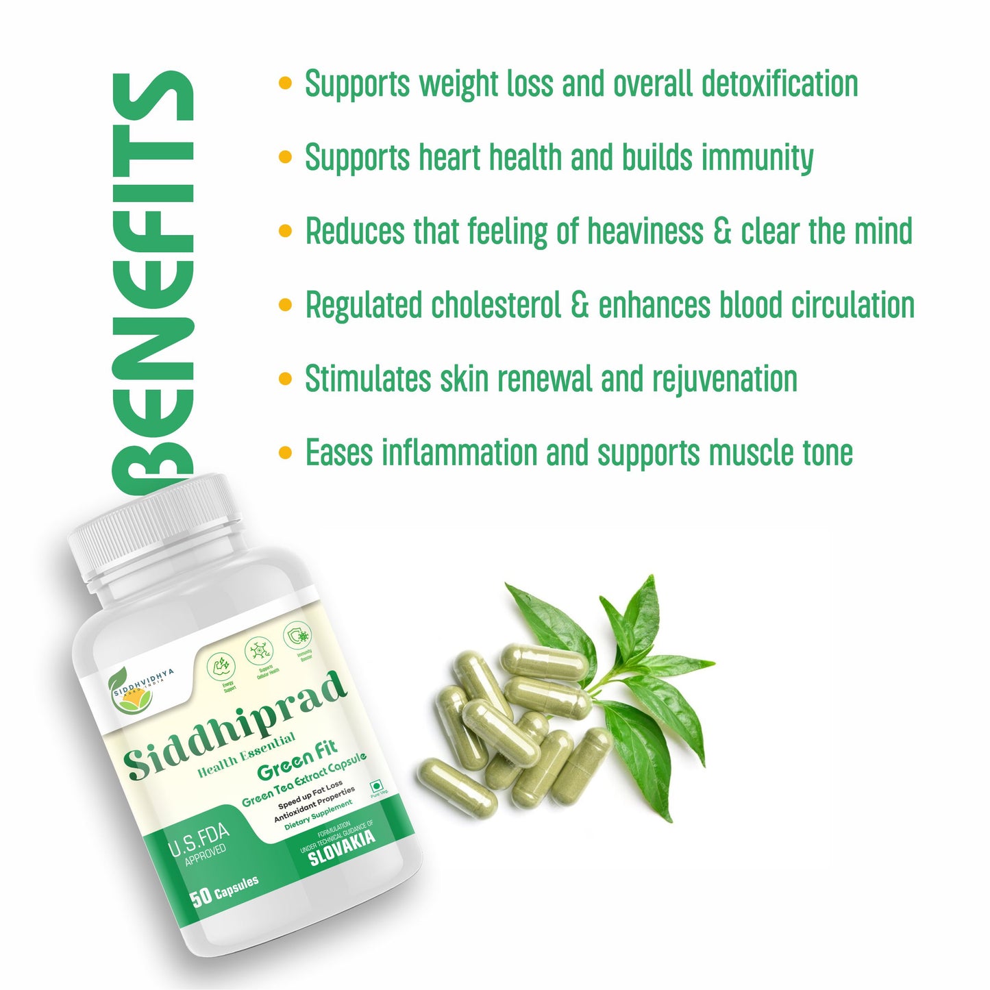 Siddhiprad 100% Natural Potent Green Tea Extract 500 Mg Veg Capsules