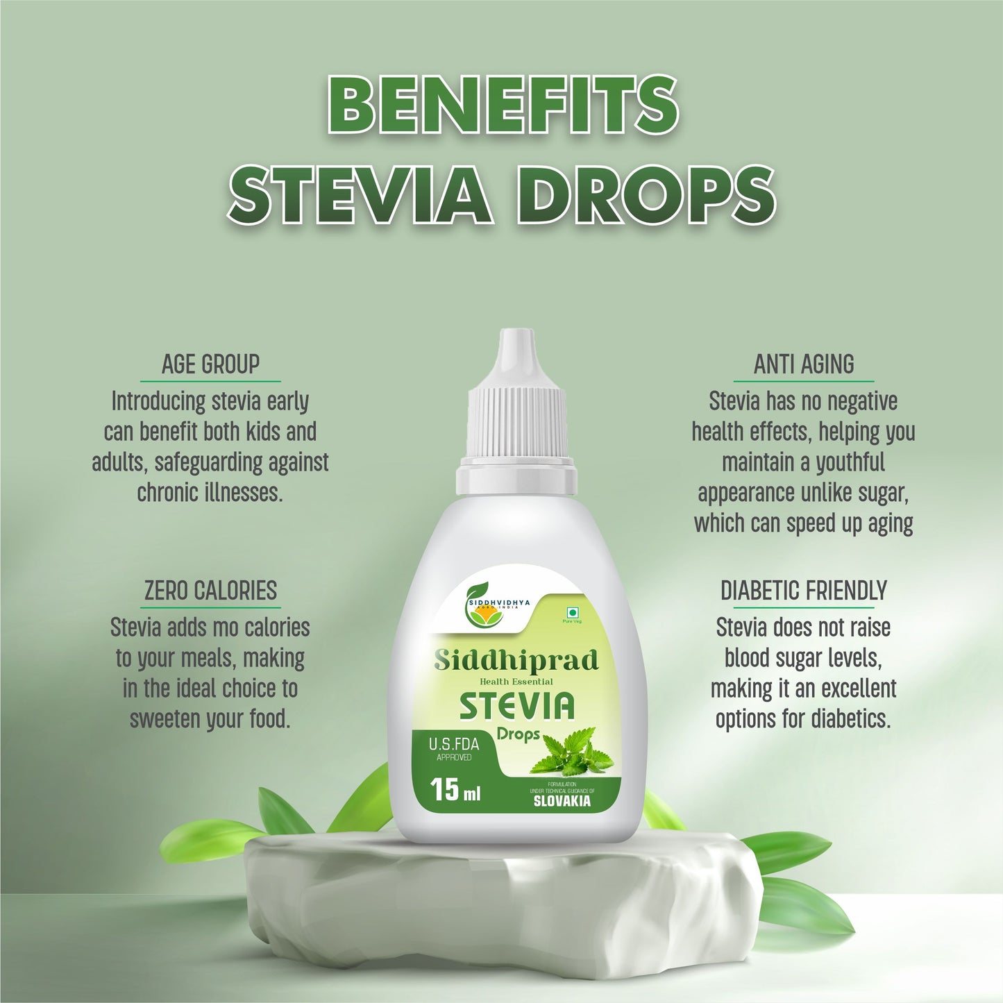 Siddhiprad Stevia Powder Sugar Free 100% Natural Sweetener 15ml