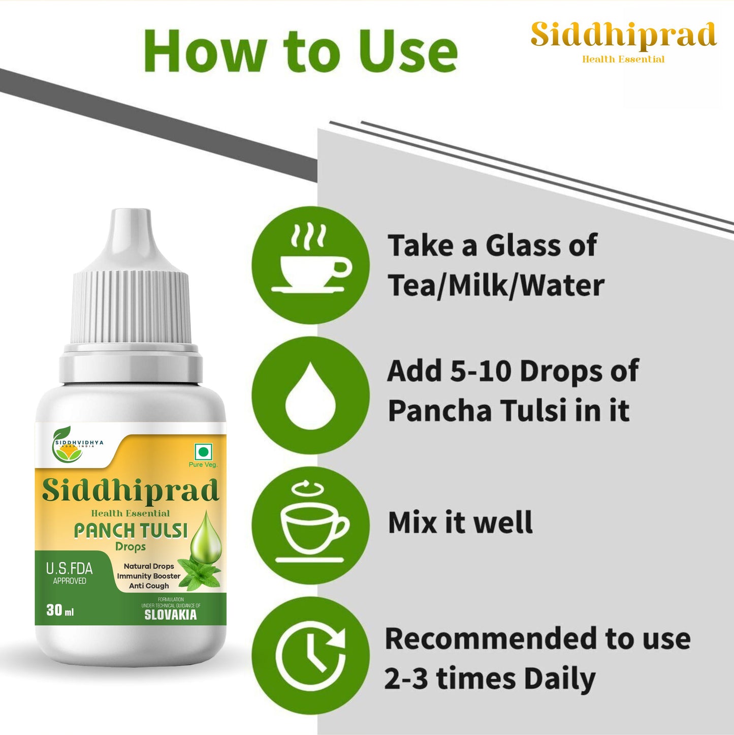 Siddhiprad Panch Tulsi Drops Natural Immunity Booster, Cough cold Relief, sore throat, cough (30 ml)