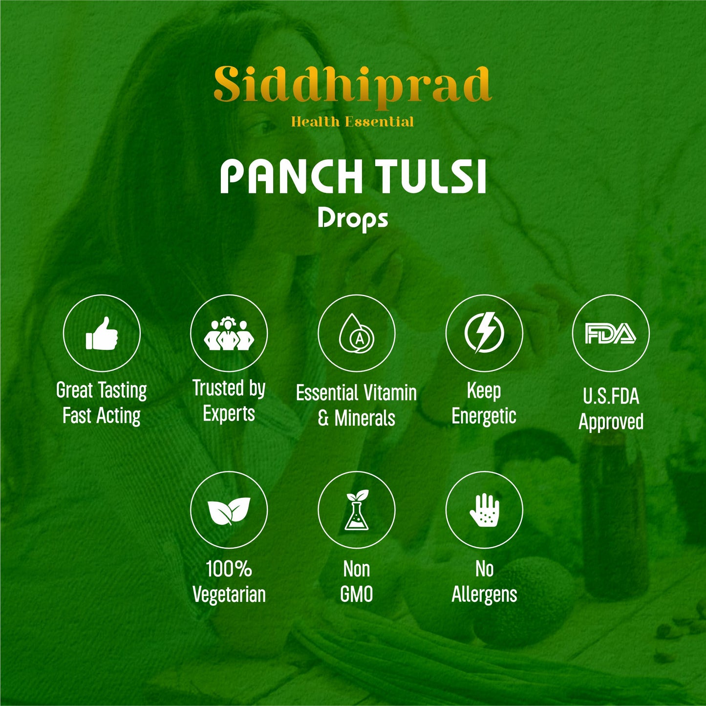 Siddhiprad Panch Tulsi Drops Natural Immunity Booster, Cough cold Relief, sore throat, cough (15 ml)