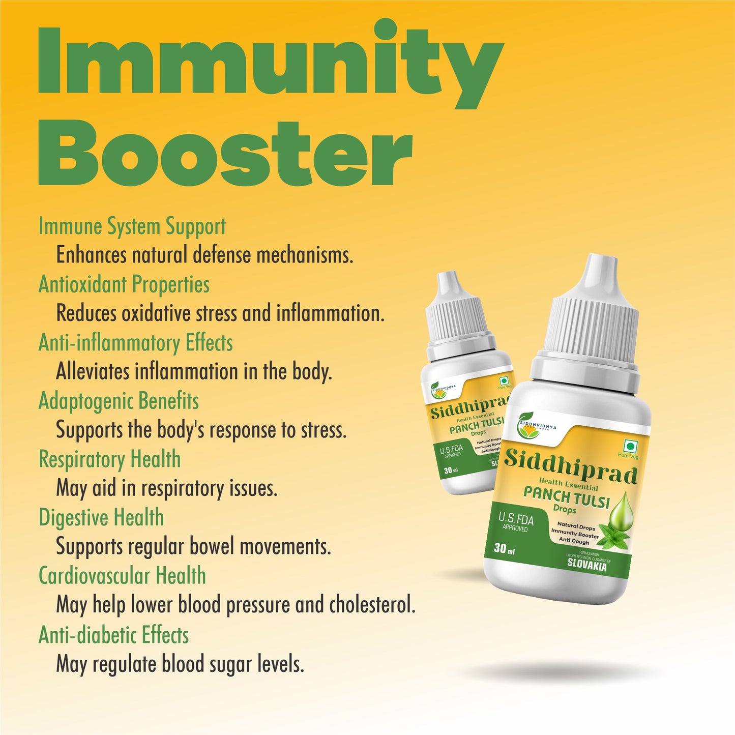 Siddhiprad Panch Tulsi Drops Natural Immunity Booster, Cough cold Relief, sore throat, cough (30 ml)