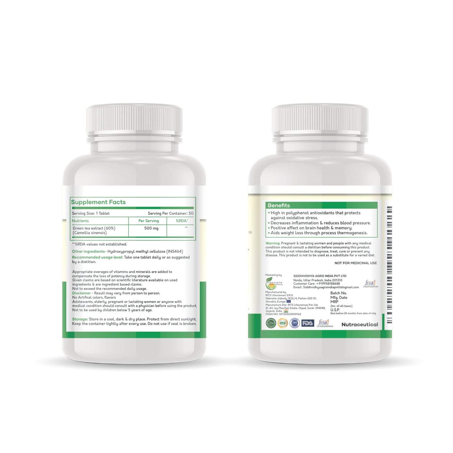Siddhiprad 100% Natural Potent Green Tea Extract 500 Mg Veg Capsules