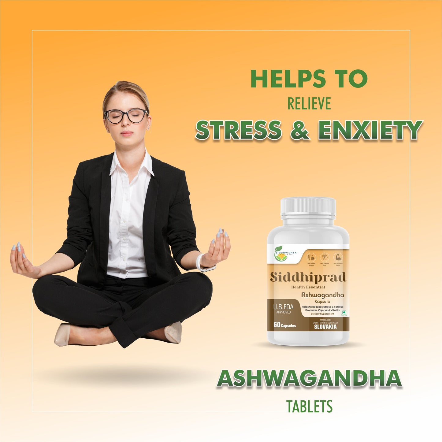 Ashwagandha - General Wellness Capsules| Stress Relief | Rich in Antioxidants | Rejuvenates Mind & Body | Immunity Booster| Enhance Cognitive Function| 60 capsules